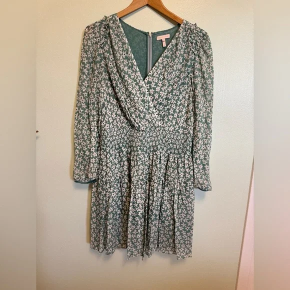 Rebecca Taylor Teal Floral Long Sleeve Dress - Picture 1 of 8